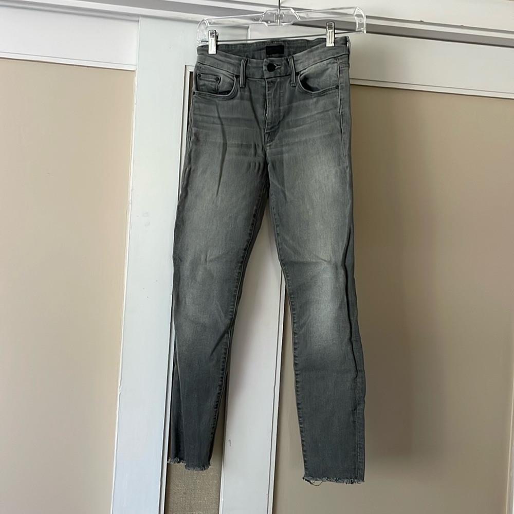 Gray skinny Mother jeans with black hardware